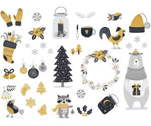 Autocollants de Noël scandinaves sur le thème des animaux – Autocollants de Noël – Décoration festive – 100 x 135 cm