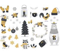 Autocollants de Noël scandinaves sur le thème des animaux – Autocollants de Noël – Décoration festive – 120 x 160 cm