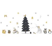 Autocollants de Noël scandinaves sur le thème des animaux – Autocollants de Noël – Décoration festive – 150 x 100 cm
