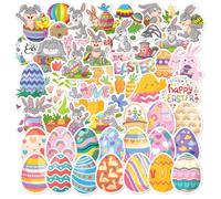 Autocollants de Pâques, 50pcs Pâques Autocollants De Thème, Gommettes Paques, Décorations de Pâque Autocollants, Stickers Paques, Autocollants Oeufs de Pâque, pour Pâques Party Favor DIY (Couleur B)