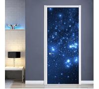 Autocollants De Porte 3D Scène De Nuit Ciel Étoilé Bleu Stickers Porte Poster Papier Peint Porte Trompe L'Oeil Pour Salon Chambre
