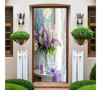 Autocollants de Porte 77x200 cm Fleurs fleurs lilas 3D Trompe L'Oeil Auto-adhésif Vinyle Porte Papier Stickers Imperméable Mur Salon Chambre Salle Bain Décor
