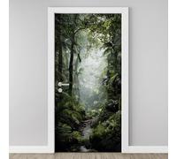 Autocollants de Porte Jungle Palmier Sticker Papier Peint Porte 3D Forêt Tropicale Stickers Mural Porte PVC pour Chambre Salle de Bain Auto-adhésif Amovible Poster Art Décor 95x215 cm