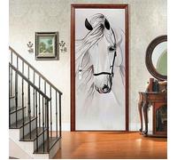 Autocollants De Porte Stickers Muraux Porte 3D Auto-Adhésif DIY cheval animal Papier peint porte PVC étanche Autocollant 82X200CM