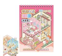 Autocollants de Scène, Miniature Scene Sticker Book, Autocollants de Maison 3D à Faire Soi-même, Fabrique à Stickers 3D Stickers Scene, pour pour soulager le stress et passer le temps