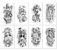 Autocollants De Tatouage, Motifs Floraux Réalistes En Noir Et Blanc, Autocollants À Transfert À L'Eau, Imperméables. 114 * 210mm A015