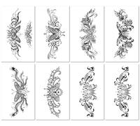 Autocollants De Tatouage, Motifs Floraux Réalistes En Noir Et Blanc, Autocollants À Transfert À L'Eau, Imperméables. 114 * 210mm A014