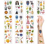 Autocollants de Tatouage Temporaire Fiesta Mexicaine - Pack de 10 Tatouages Colorés avec Crânes pour Célébration Cinco de Mayo