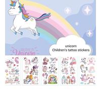 Autocollants De Tatouages Temporaires Licorne De Dessin Animé, 10 Feuilles/Paquet, Ensemble Pour Enfants, Cadeau Pour Fille Et Garçon