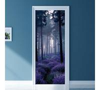 Autocollants décoratifs pour portes, lot de 2, dimensions 80x200 cm, motif forêt lavande, PVC, adhésifs