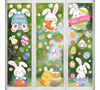 Autocollants Fenêtre pour Pâques, 93PCS Grand Lapin Poussin Œufs Fleur Stickers Vitre, Printemps Statique Verre Autocollant Easter Decoration pour chambre d'enfant Fête Maison Fenêtres Portes École