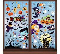 Autocollants Halloween, 9 Feuilles 133 Pièces Double Face Réutilisables Halloween Stickers, Sorcière Citrouille Chat Araignée Toile d'araignée Château Stickers, pour Décoration Fête Halloween