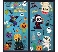 Autocollants Halloween, Double Face Réutilisables Halloween Stickers, Sorcière Citrouille Chat Araignée Toile d'araignée Château Stickers, pour Décoration Fête Halloween (9 Feuilles,20 * 30cm)