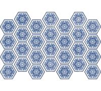 Autocollants imitation carrelage pour la cuisine et la salle de bains – carreaux de ciment hexagonaux teintés en bleu, aspect bois – 28 autocollants hexagonaux, 20 x 18 cm