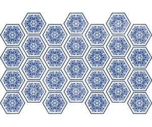 Autocollants imitation carrelage pour la cuisine et la salle de bains – carreaux de ciment hexagonaux teintés en bleu, aspect bois – 28 autocollants hexagonaux, 20 x 18 cm
