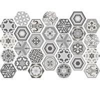 Autocollants imitation carrelage pour la cuisine et la salle de bains – Carreaux de mosaïque hexagonaux dans des tons de gris – 28 autocollants hexagonaux, 20 x 18 cm
