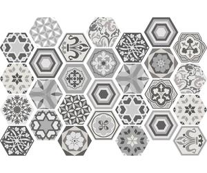 Autocollants imitation carrelage pour la cuisine et la salle de bains – Carreaux de mosaïque hexagonaux dans des tons de gris – 28 autocollants hexagonaux, 20 x 18 cm