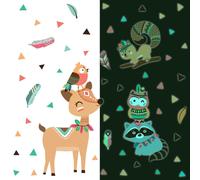 Autocollants lumineux – Animaux de la forêt des Indiens – Autocollants fluorescents pour murs et plafonds pour enfants – 120 x 90 cm