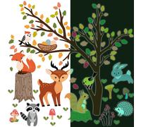 Autocollants lumineux – Animaux de la forêt en automne – Autocollants fluorescents pour murs et plafonds pour enfants – 120 x 160 cm
