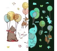 Autocollants lumineux – Animaux et ballons dans les airs – Autocollants fluorescents pour murs et plafonds pour enfants – 135 x 100 cm