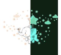 Autocollants lumineux – Éléphants joyeux dans les nuages + 120 étoiles – Autocollants muraux/de plafond pour chambre d'enfant – 105 x 80 cm