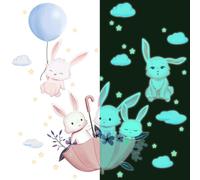 Autocollants lumineux – Lapins dans le ciel – Autocollants fluorescents pour murs et plafonds pour enfants – 110 x 70 cm