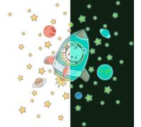 Autocollants lumineux – Ours astronaute + 50 étoiles – Autocollants fluorescents pour murs et plafonds pour enfants – 110 x 110 cm