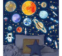 Autocollants Lumineux Planètes Étoiles Phosphorescentes Lumineuses Astronaute Stickers Muraux Décoration de Plafond Galaxie Fluorescent Autocollant pour Bébé Enfants Fille Garcon Chambres Bleu
