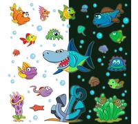 Autocollants lumineux – POISSONS DE MER ET REQUINS – Autocollants fluorescents pour murs et plafonds pour enfants – 160 x 100 cm