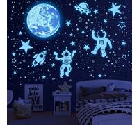 Autocollants lumineux pour plafond avec astronaute, lune et planètes de l'espace, stickers muraux pour chambre à coucher, cadeau de Noël (bleu, vert) Taille Unique,couleur,Vert-YL068,Espace bleu,Étoil