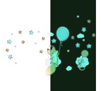 Autocollants lumineux – Renard et souris volante + 80 étoiles – Autocollants fluorescents pour murs et plafonds pour enfants – 40 x 55 cm