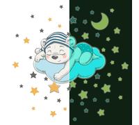 Autocollants lumineux – Un adorable ours en peluche et 50 étoiles – Autocollants fluorescents pour murs et plafonds destinés aux enfants – 80 x 95 cm