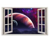 Autocollants muraux 3D écrasés Univers Planète Terre Affiche amovible d'art de tatouage mural Décorations murales pour la maison, le salon 45x79cm