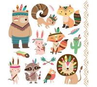 Autocollants muraux – 9 animaux scandinaves – Fond transparent – 95 x 90 cm