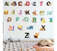 Autocollants Muraux Alphabet Animaux, 26 Pièces/Ensemble, Étiquette Amovible Pour Chambre D'enfants, Dessin Animé Jungle Sauvage 26 Lettres Alphabet Animaux Abc