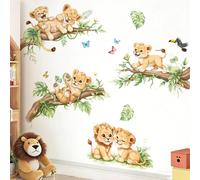 Autocollants muraux amovibles et auto-adhésifs d'animaux, décalcomanies murales de lion de la jungle, en matériau vinyle imperméable, convenant pour la chambre d'enfant, la pépinière, la chambre à cou