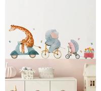 Autocollants muraux animaux de dessin animé nordique pour chambres d'enfants filles garçons décor de crèche girafe éléphant train oiseaux étoiles papier peint~1018