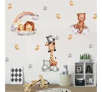Autocollants muraux animaux de dessin animé nordique pour chambres d'enfants filles garçons décor de crèche girafe éléphant train oiseaux étoiles papier peint~1007