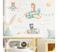 Autocollants muraux animaux de dessin animé nordique pour chambres d'enfants filles garçons décor de crèche girafe éléphant train oiseaux étoiles papier peint~1009