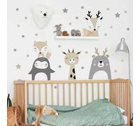 Autocollants muraux animaux de dessin animé nordique pour chambres d'enfants filles garçons décor de crèche girafe éléphant train oiseaux étoiles papier peint~1029