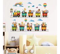 Autocollants muraux animaux de dessin animé nordique pour chambres d'enfants filles garçons décor de crèche girafe éléphant train oiseaux étoiles papier peint~1019
