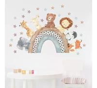 Autocollants muraux animaux de dessin animé nordique pour chambres d'enfants filles garçons décor de crèche girafe éléphant train oiseaux étoiles papier peint~1013