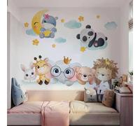 Autocollants muraux animaux de dessin animé nordique pour chambres d'enfants filles garçons décor de crèche girafe éléphant train oiseaux étoiles papier peint~1014