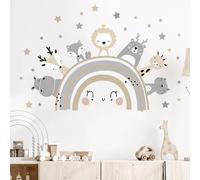 Autocollants muraux animaux de dessin animé nordique pour chambres d'enfants filles garçons décor de crèche girafe éléphant train oiseaux étoiles papier peint~1027