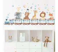Autocollants muraux animaux de dessin animé nordique pour chambres d'enfants filles garçons décor de crèche girafe éléphant train oiseaux étoiles papier peint~1012