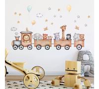 Autocollants muraux animaux de dessin animé nordique pour chambres d'enfants filles garçons décor de crèche girafe éléphant train oiseaux étoiles papier peint~0482
