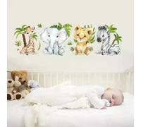 Autocollants muraux animaux de dessin animé nordique pour chambres d'enfants filles garçons décor de crèche girafe éléphant train oiseaux étoiles papier peint~1022
