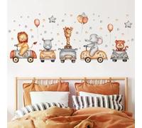 Autocollants muraux animaux de dessin animé nordique pour chambres d'enfants filles garçons décor de crèche girafe éléphant train oiseaux étoiles papier peint~1010