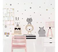 Autocollants muraux animaux de dessin animé nordique pour chambres d'enfants filles garçons décor de crèche girafe éléphant train oiseaux étoiles papier peint~1030