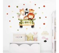 Autocollants muraux animaux de dessin animé nordique pour chambres d'enfants filles garçons décor de crèche girafe éléphant train oiseaux étoiles papier peint~1025